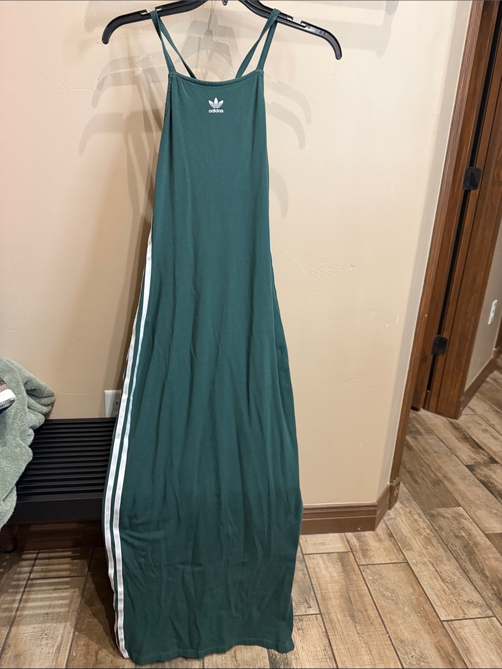 adidas Dark Teal Strappy Maxi Dress with White Side Stripes